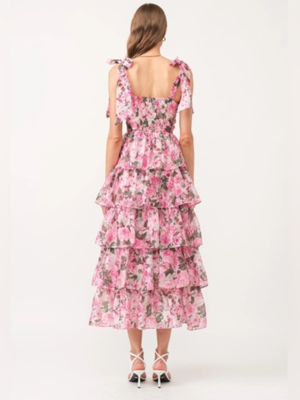 Sofie the Label Pink Floral Tiered Ruffle Midi Dress Bustier Bodice NWT Sz S - Picture 10 of 10